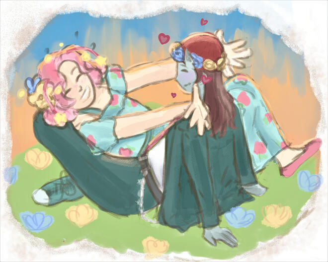au!guqqie and au!aimsey on their date in a field of flowers